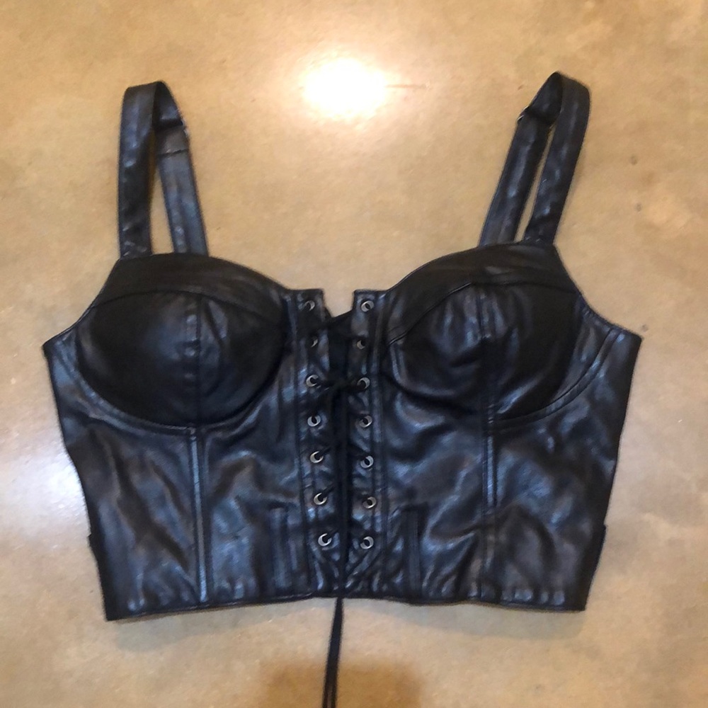 nasty gal faux leather lace up corset crop top
